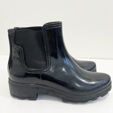 Capelli New York Women's Rain Boot Black Patent Upper Shiny Rugged Sole Women 9