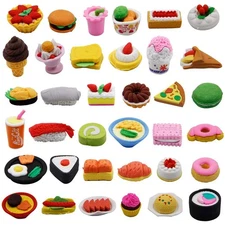 72 Pcs Assorted Food Pencil Erasers Toy Set, Cake Dessert Fruit Puzzle Eraser...