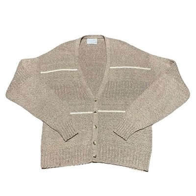 Christian Dior Cardigan Sweater Womens L Beige Classic Knit Oversized USA Made