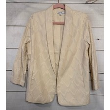 Chicos Cream Diamond Textured Open Front Blazer Jacket Women Size 6