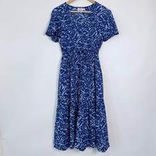 Indii Breeze Tropical Floral Tiered Midi Dress Size Medium Blue Lightweight