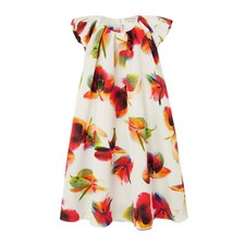 Alexander Mcqueen Gathered White Orchid Print Faille Mini Dress Size IT 40 / US