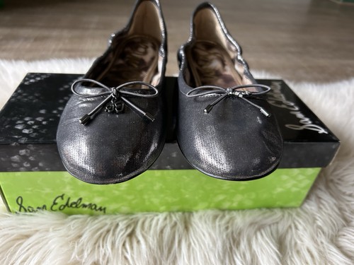 Zapatos planos de ballet Sam Edelman Felicia 8 de cuero Gunmetal con lazo para mujer NUEVO - Imagen 6 de 10