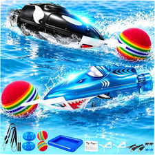 Mini RC Boat 2-Pack, Shark  Whale Toy with Inflatable Pool  2.4Ghz Remote Cont