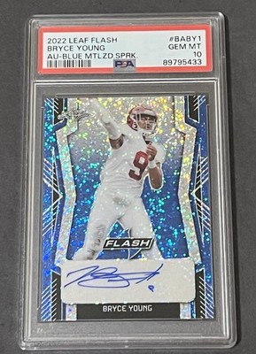 2022 Leaf Flash Bryce Young #BY1 Blue Metalized Sparkle Rookie Auto 1/25 PSA 10