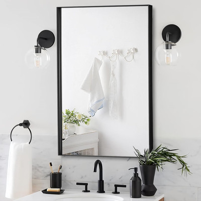 Modern 20x36 Inch Black Aluminum Frame Wall Mirror for Home Décor