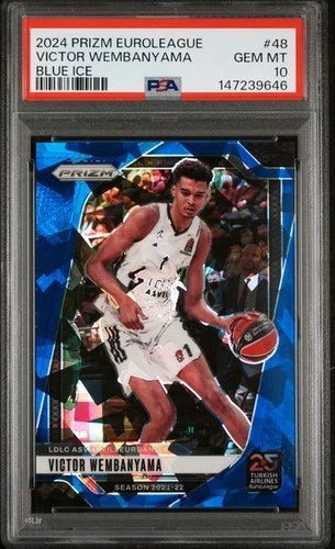 VICTOR WEMBANYAMA 2024-25 Prizm EuroLeague BLUE ICE #001/125 Jersey Match PSA 10