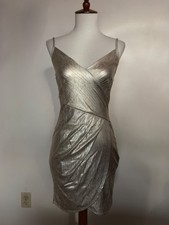 Metallic Gold Asymmetric Stretch Body-con Dress Size-Medium Made in USA