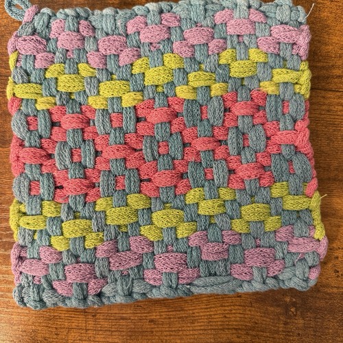 4 Cottage Kitchen Handmade Potholders Cotton Loom Hot Pad Trivet Boho Retro 8x8 - Picture 3 of 9