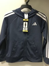 Adidas Youth Tricot 3-Stripe Full Zip hoodie Jacket, Size S 8 , Light Navy