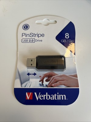 VERBATIM 8GB Pinstripe USB 2.0 FLASH DRIVE   Black NEW & SEALED *Free Ship*