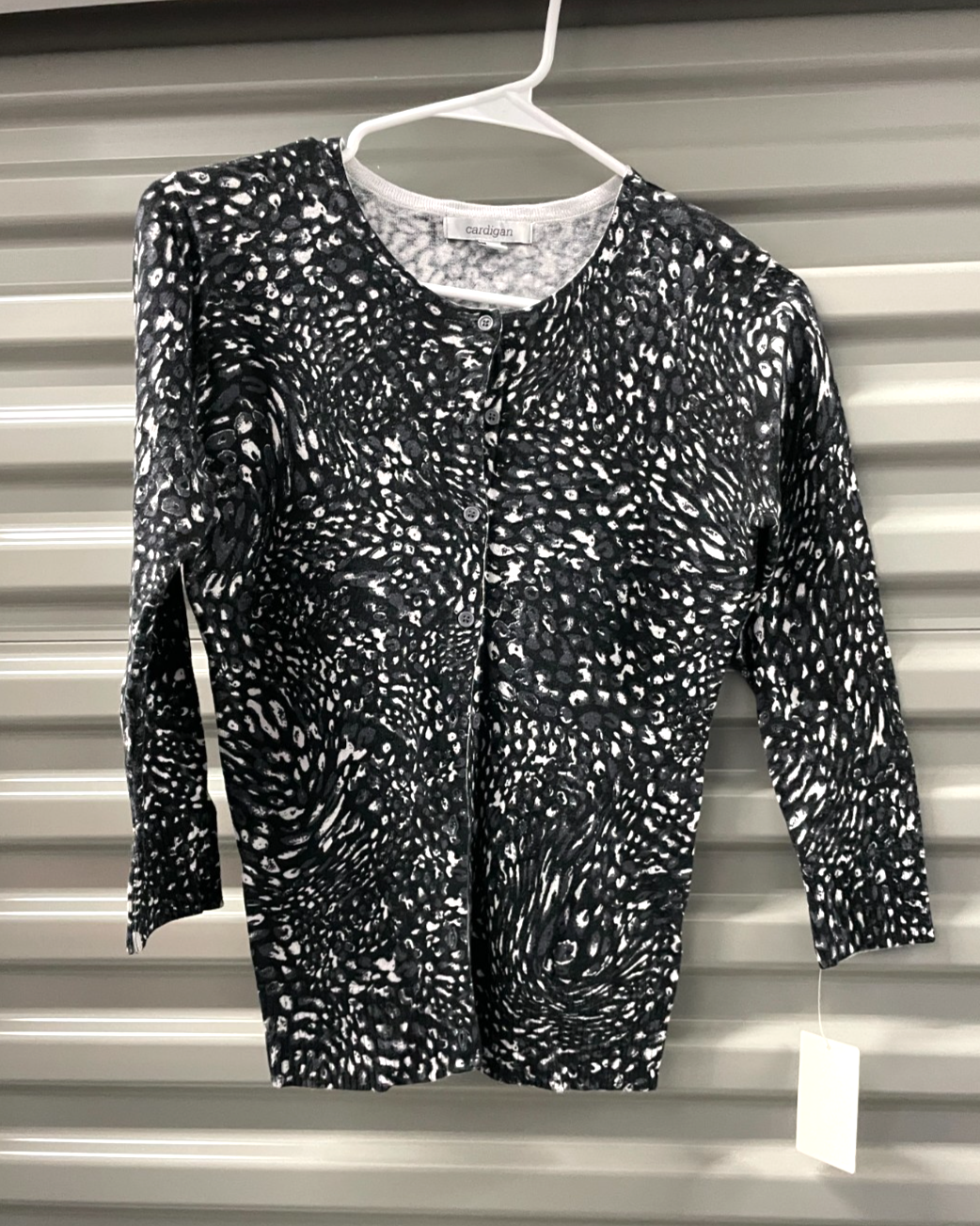 Cardigan Sweater Womens S Twisted Black White Animal Print Button Front Dept 597-image