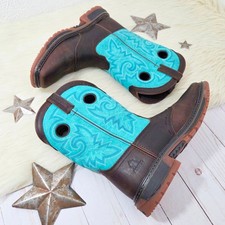 Rocky Youth Original Ride FLX Western Boot saddle brown turquoise size 6 Y