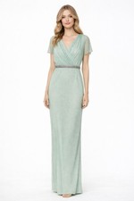 Mac Duggal 93994 Mint Green Beaded Waist Maxi Dress Formal Gown Size 12 NWT