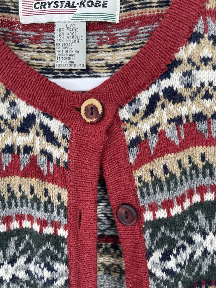 CRYSTAL KOBE Cardigan 毛衣 L 北欧冰岛 Fair Isle 羊毛混纺 — 第 4/4 张图片