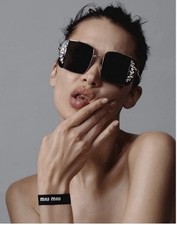 Miu Miu Noir Sunglasses Square Black and Crystals Eyeware Made In Italy