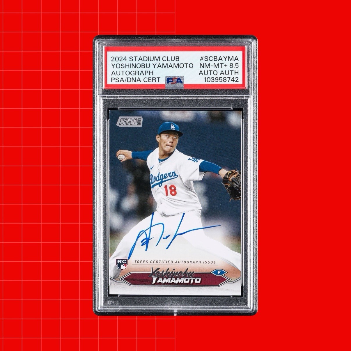 Yoshinobu Yamamoto #SCBA-YMA (Baseball Cards 2024 Topps Stadium Club Autograph) — is it worth grading?
