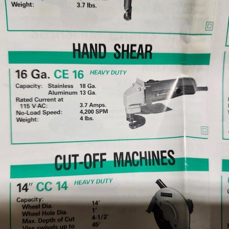 Hitachi CE16 Portable Electric 16 Gauge Metal Hand Shear New in Original Box