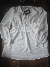 pretty little thing set white woven puff sleeve skater dress size 10
