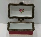 Vintage Bohemian Porcelain Hinged Trinket Box Maroon & White Stripes  — photo 5