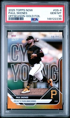 2025 TOPPS NOW OFFSEASON #OS-4 PAUL SKENES OFFSEASON-GOLD FOIL /50 PSA 10 GEM 💎