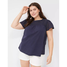 Camiseta Lane Bryant Swing Manga Flutter Ojales y Tejida en Azul Marino - Talla 22/2