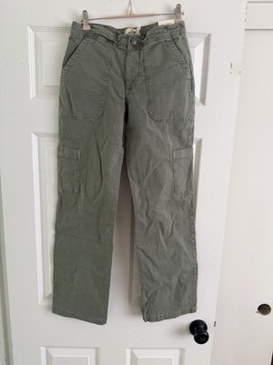 Marine Layer Women's Mid Rise Straight Leg Green Cargo Pants Pockets Button