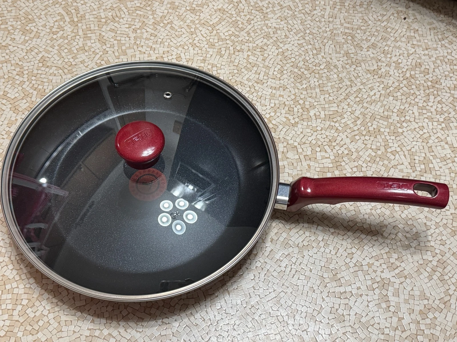 T-Fal Nonstick Cookware 12" Red Fry Pan Skillet With Glass Lid