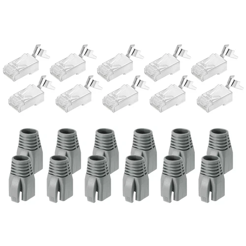 10pcs CAT7 RJ45 Connectors with 10pcs Grey Boots Cable Traverse for 23AWG Cable