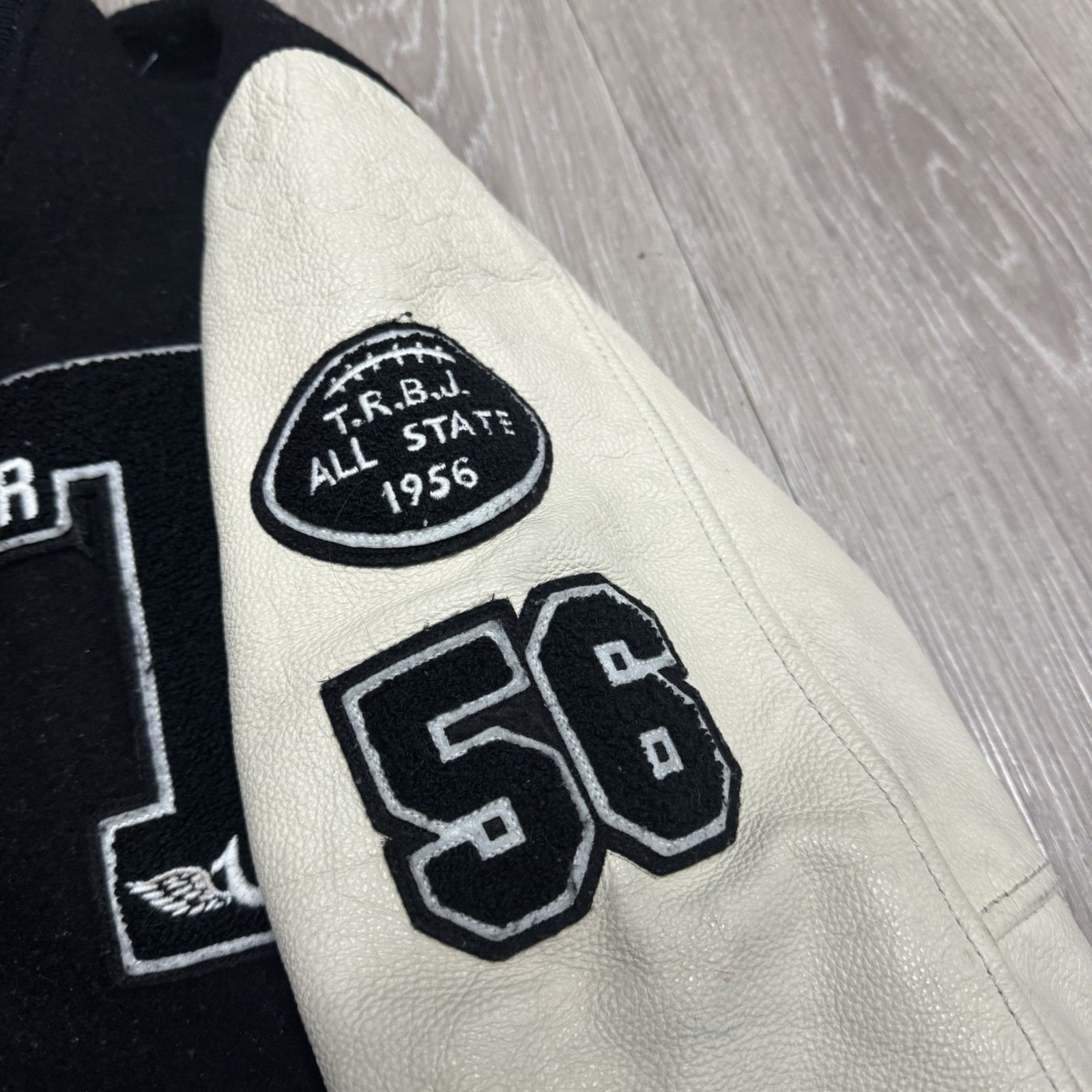 True Religion Varsity Jacket Brooklyn Patch Logo Black White Men's Medium Button thumbnail 4