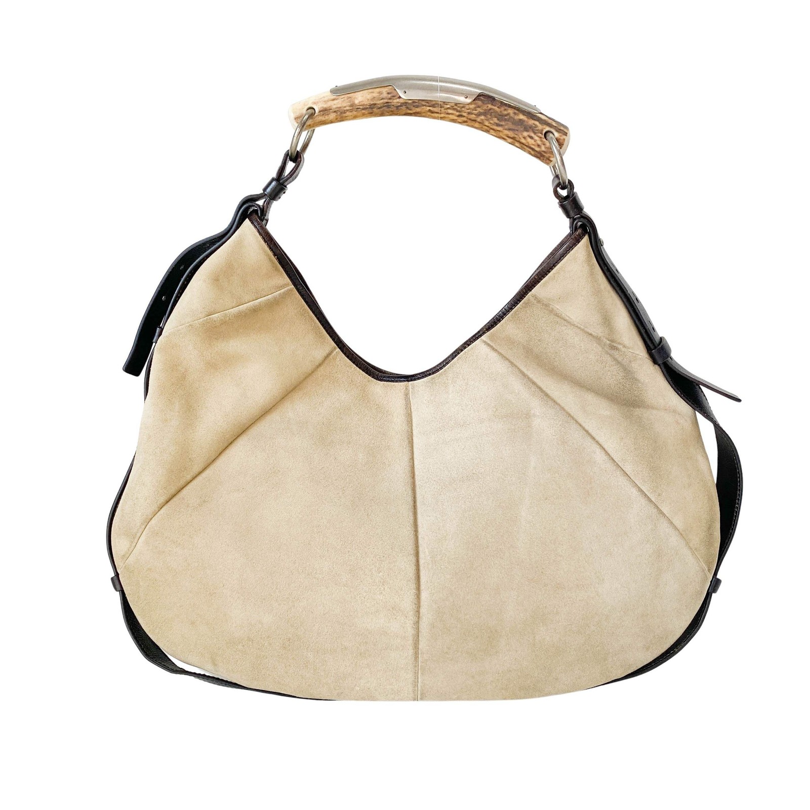 Borsa a tracolla SAINT LAURENT Mombasa beige scamosciata