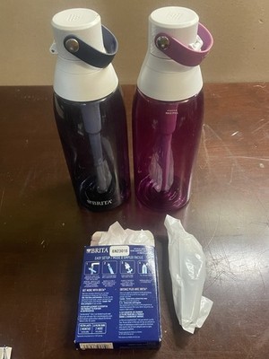 Lot of Two Brita Premium Filtering Water Bottle BPA Free 36 Oz With Four Filters