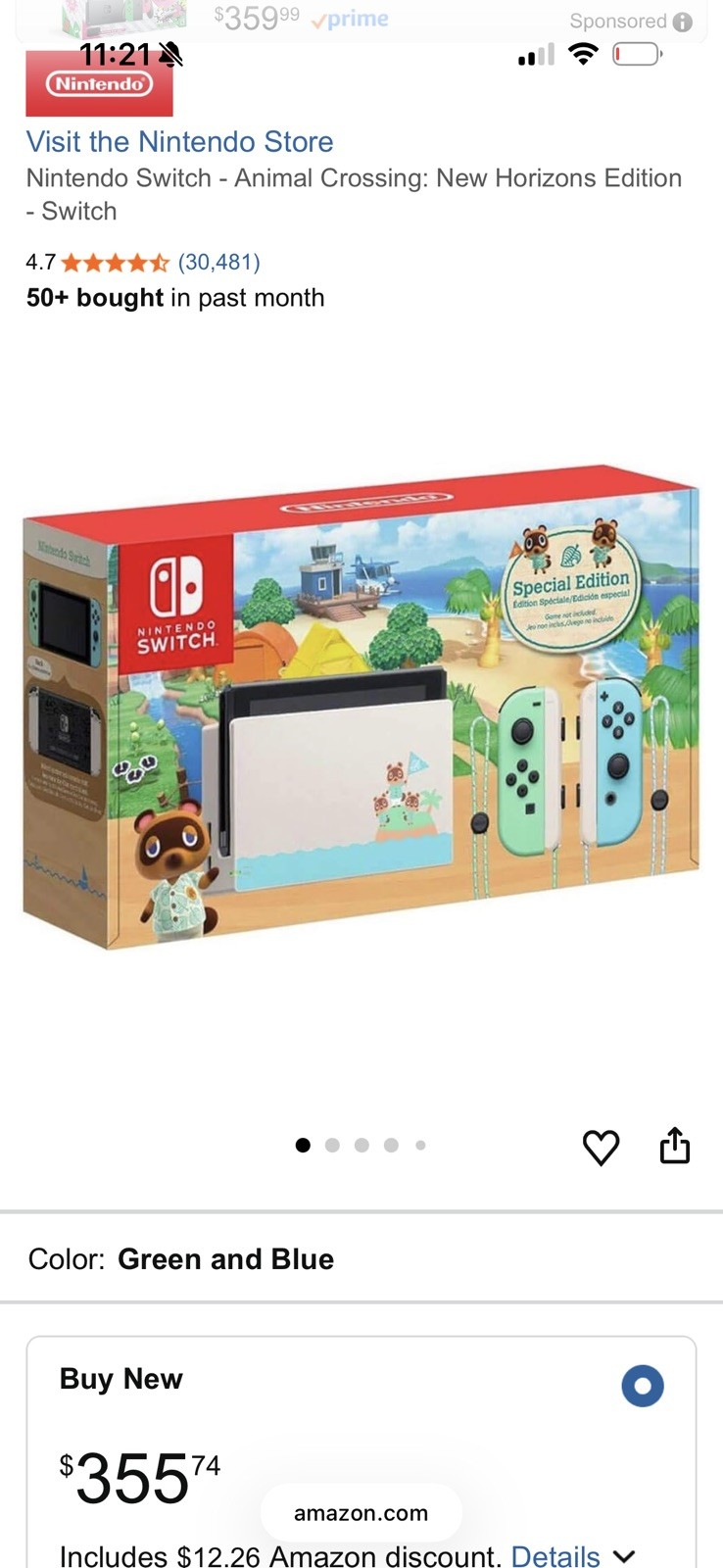 Nintendo Switch Animal Crossing Special Edition Console with Joy-Con Controllers