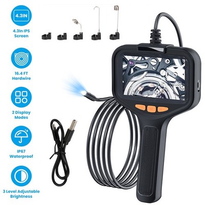 4.3'' Articulating Borescope Waterproof Inspection Camera 16.4ft Cable w/ Light