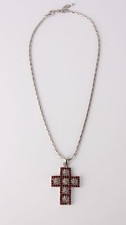 Vintage Cross Pendant Necklace Red Stones