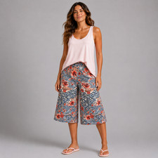 ROCKTHOSECURVES WOMENS PLUS SIZE BLUE PINK FLORAL ELASTIC WAIST CULOTTES SHORTS