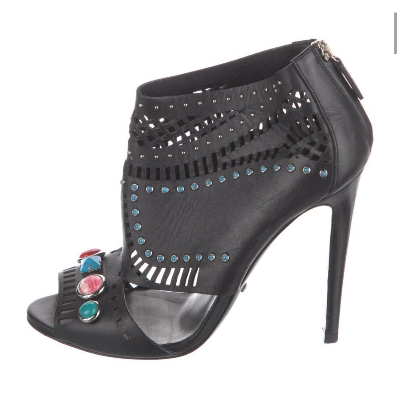 GUCCI LIKA LASER CUT LEATHER STONE STUD EMBELLISHED LOGO ANKLE BOOT SIZE EU 38 thumbnail 3