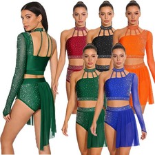 Womens Outfit Hem Dress Contemporary Dancewear Training Latin Halter Dance Back
