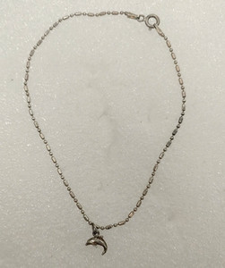 Vintage 925 Silver Ball and Barrel Chain Small Silver Dolphin Anklet