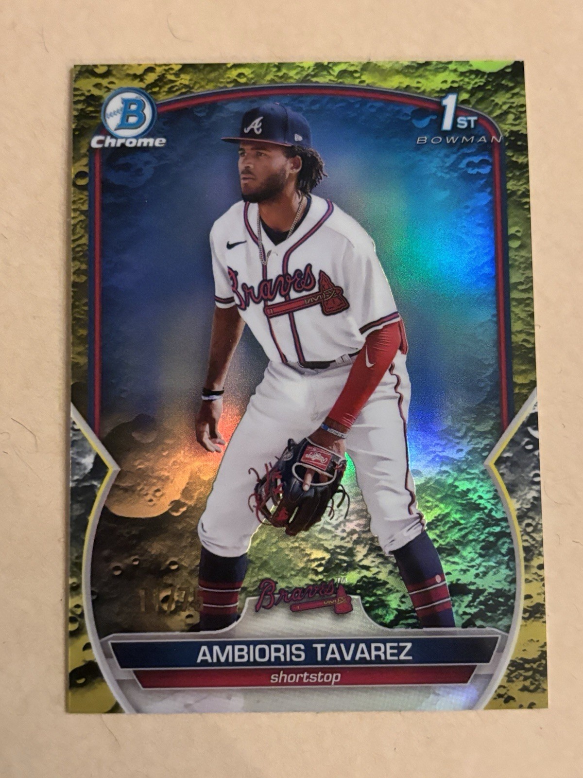 2023 Bowman - Chrome Prospects Ambioris Tavarez #BCP-33 Yellow Lunar Crater /75