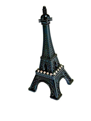 Metal 4'' BLACK Eiffel Tower Model W/ Rhinstones Paris France Souvenir Gift Decor