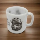 Vintage Smokey The Bear Milk Glass Glasbake Mug Help Prevent Forest Fires Cup