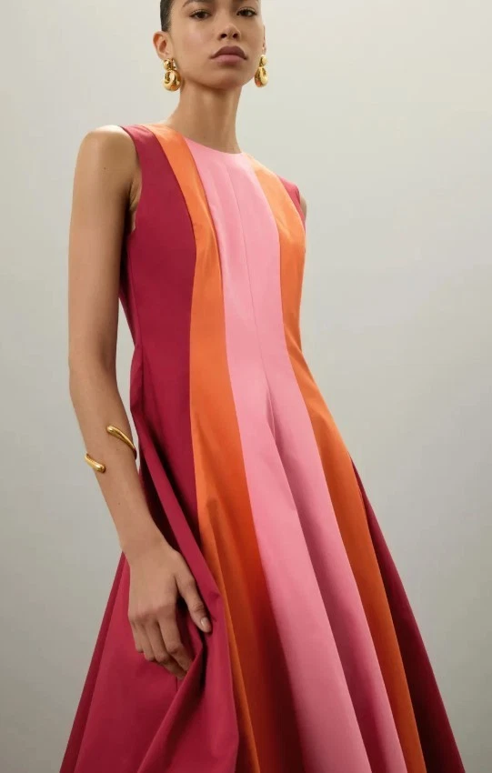 Vestido midi para mujer Roksanda sin mangas color bloqueado rojo rosa talla 10 Foto 2 de 4