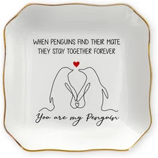 Christmas Anniversary Couple Gifts for Women Her Wife - 4x4 Penguin Ceramic Jewe