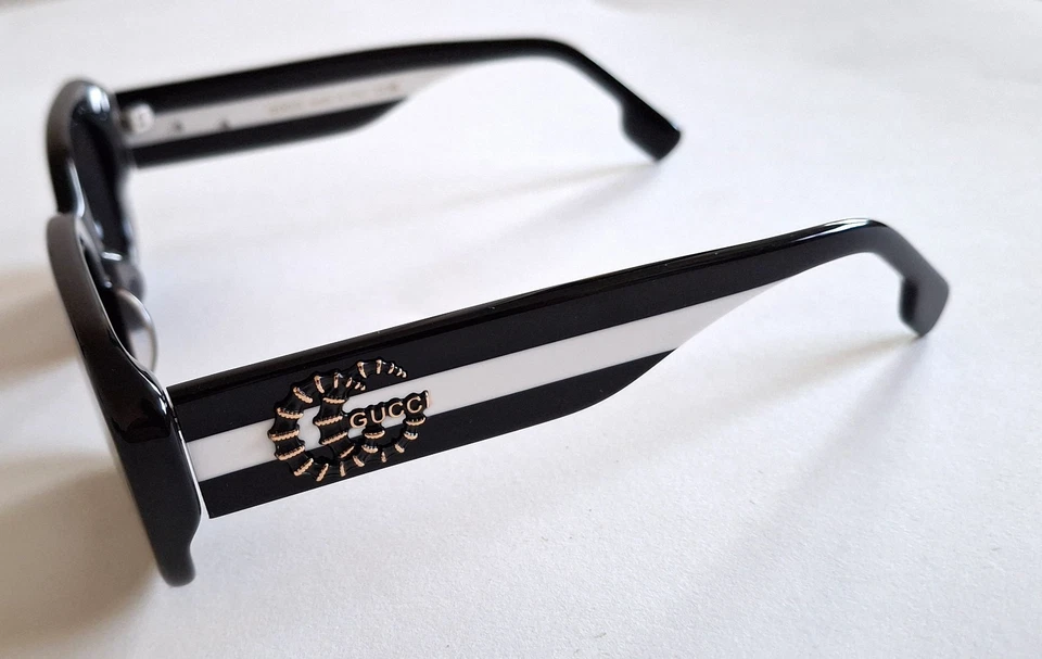 GUCCI GG1641 Gray Lenses Black White Acetate Rectangle Frame Sunglasses - Image 4 of 4