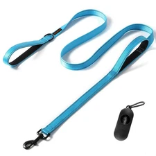 Dog Leash Heavy Duty Large Breed 6 FT Double Handle Reflective Blue