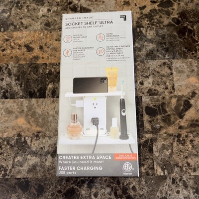 NEW Sharper Image Socket Shelf Ultra 8 Port Surge Protector, Light, 2 Shelves