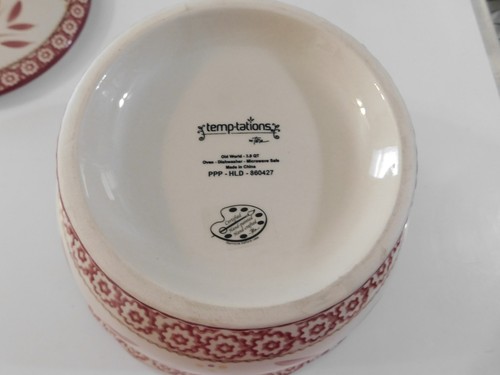 TEMPTATIONS OLD WORLD FLORAL RED CASSEROLE SERVING BOWL FOOTED DISH & LID 3 QRT - Picture 8 of 9