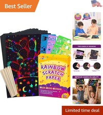 50 Pcs Rainbow Scratch Paper with Stylus  Stencils - Kids Craft Activity