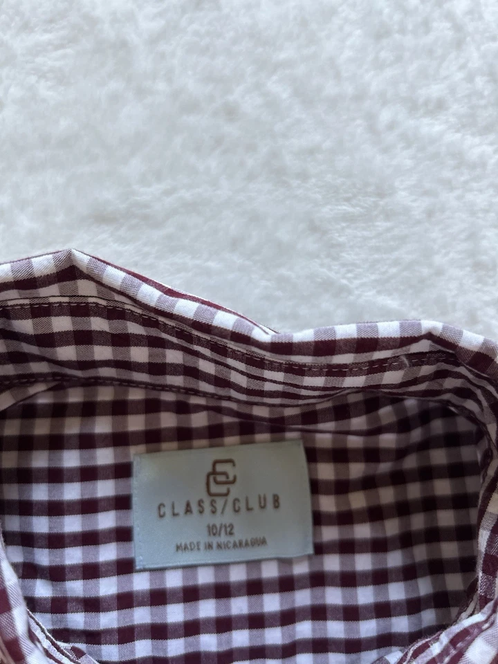 Camisa de vestir Class Club Boys púrpura blanca a cuadros con botones manga larga talla 10-12 Foto 3 de 4